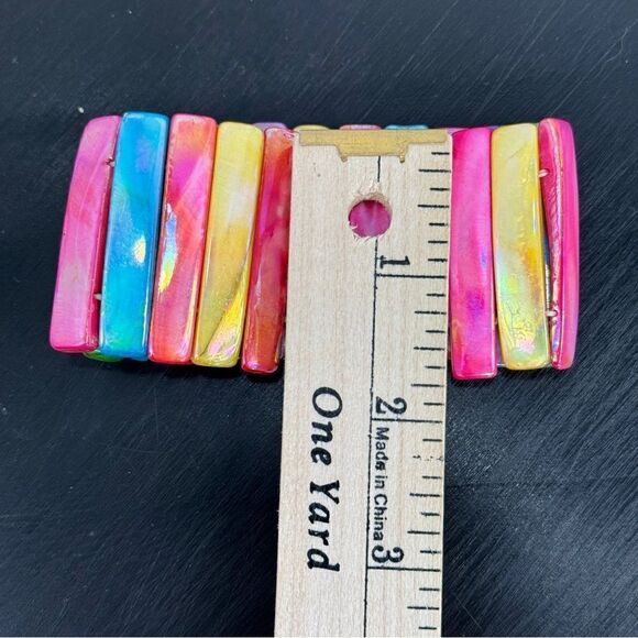 Mother Of Pearl Abalone Luster Seashell Elastic Stretch Cuff Bracelet Rainbow - Picture 9 of 9